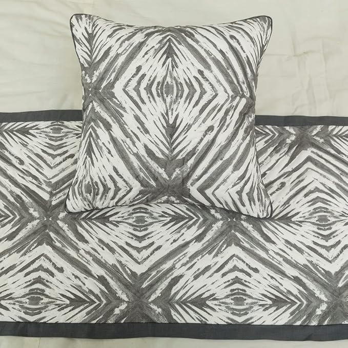 The HomeCentric King/Queen/Twin Grey & White Designer King 90"x18" Bed Runner Without Pillow Cover, Quilted Bed Scarf on Cotton Fabric - Grey Semblance