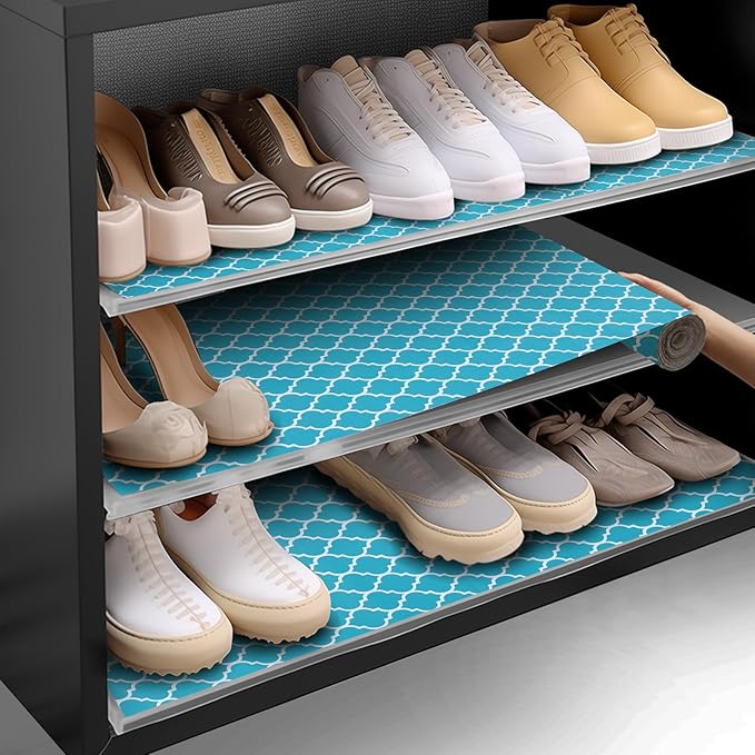 Shelf and Drawer Liner for Kitchen Cabinets Non-Adhesive, Strong Grip Non-Slip Thickened Cabinet Liners for Shelves, Waterproof Mats for Dresser Cupboard, Green/White, 17 in x 20 Feet