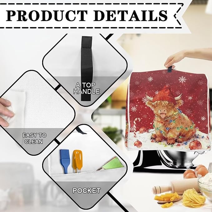 Highland Cow Stand Mixer Cover Dust Protective Christmas Stand Mixer Covers For Kitchen Aid 4.5-5 Quart Mixers Dustproof Cloth Cover for Small Appliance Protector Gift for Friends