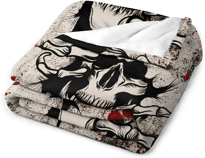 Horror Skull Throw Blanket, Halloween Day of The Dead Vintage Gothic Scary Blood Hand Soft Warm Fleece Blanket for Bed Couch Living Room All Season, 30"x40"