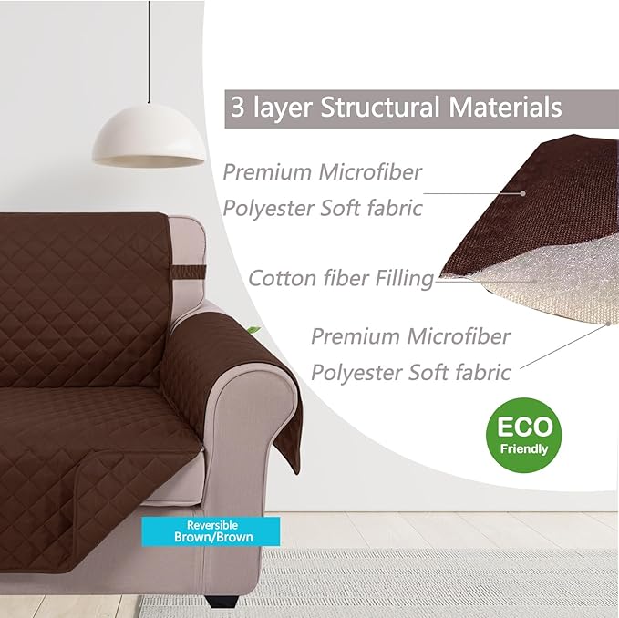 U-NICE HOME Large Sofa Cover Reversible Couch Cover for Dogs with Elastic Straps Water Resistant Furniture Protector for Pets Couch Cover for 4 Cushion Couch (Oversized Sofa, Brown/Brown)