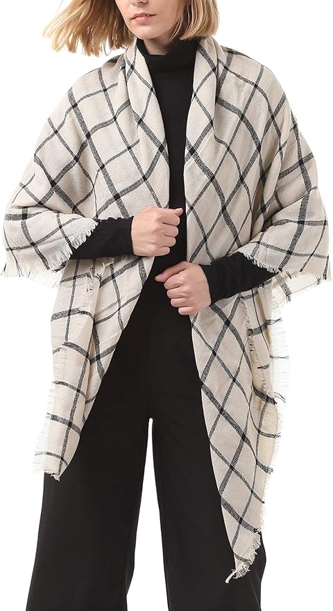 American Trends Women's Cozy Warm Winter Fall Blanket Scarf Stylish Soft Chunky Checked Giant Scarves Shawls