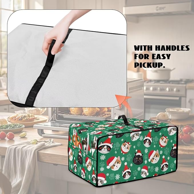 Christmas Decorations Countertop Convection Oven Cover Dust-Proof Toaster Oven Cover with Pockets, Countertop Convection Oven Protector, L, Christmas Hat Cat Paw Snowflake Green