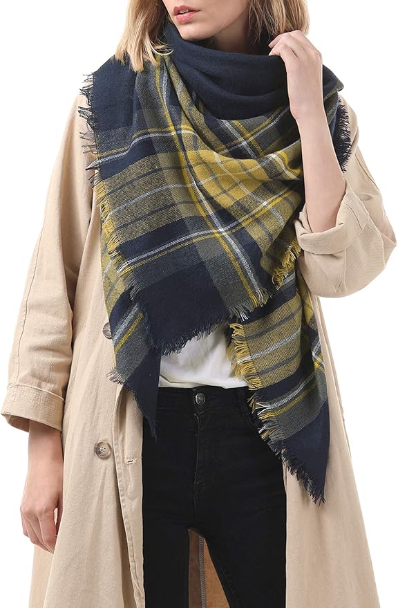 American Trends Women's Cozy Warm Winter Fall Blanket Scarf Stylish Soft Chunky Checked Giant Scarves Shawls