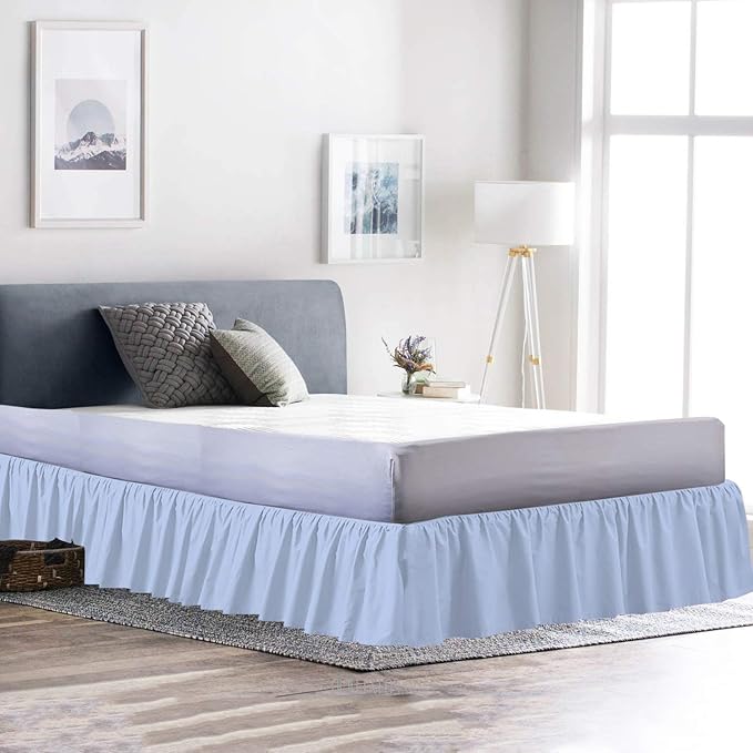 Ruffled Bed Skirt (California King, Light Blue Color) 12 Inch Drop Dust Ruffle with Platform, 100% Cotton 800 Thread Count Fabric - Dust Ruffle Bedskirt for Easy Fitting and Easy Care