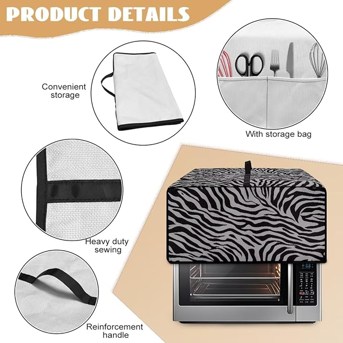 Grey Zebra Print Microwave Oven Dust Cover Dust-Proof Waterproof Microwave Toaster Oven Cover Easy to Clean Kitchen Machine Covers Case Protections Protector, L