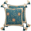 patdrea Designer Square Throw Pillow Covers Set of 2,French Floral Blue Farmhouse Linen Vine Branch Pattern Pillow Cover,Decorative Pillowcases Cushion for Bed Living Room Outdoor Car,18"x18"