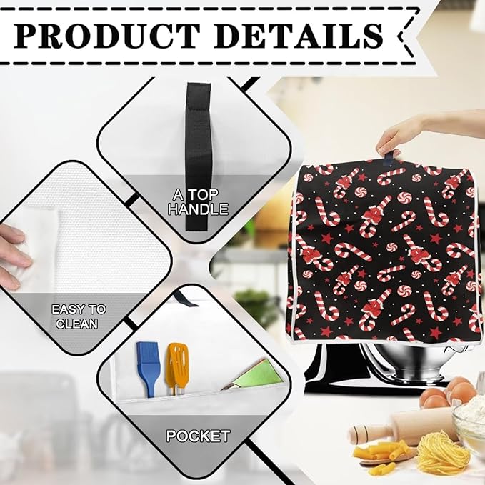 Christmas Mixer Cover Compatible for 4.5-5 Quart Kitchen Mixer Decorative Kitchen Appliance Dust Cover with Top Handle and Accessories Pocket Christmas Decoration