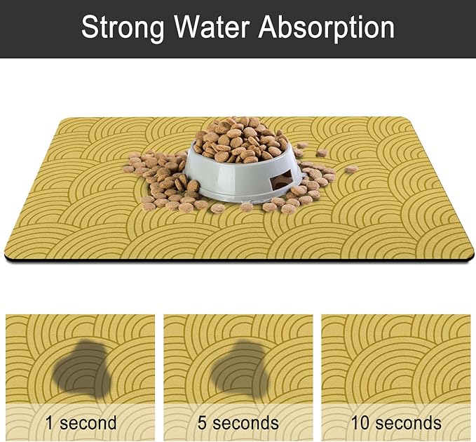 Dog Food Mat for Floors, Absorbent and Quick-Drying Pet Cat Food Mat,Anti-Fouling and Easy-to-Clean Pet Feeding Mat,Dog Bowl Mats for Messy Drinking Water Bowls.16x24inch Boho Style