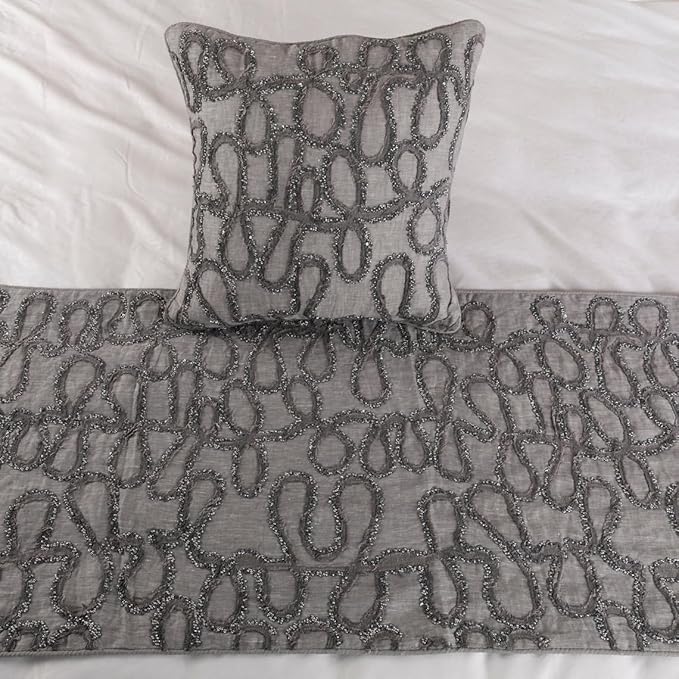 The HomeCentric King Queen Twin Bed Runner Without Pillow Cover, Grey Designer Bed Scarf in Linen with Embroidery, King Size 90"x18" Bed Runner Without Pillow Cover, Bed Linen - Grace Forever
