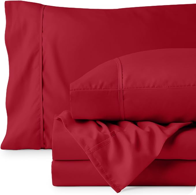 Bare Home Twin XL Sheet Set - College Dorm Size - Luxury 1800 Ultra-Soft Microfiber Twin Extra Long Bed Sheets - Deep Pockets - Easy Fit - Extra Soft - 3 Piece Set - Bed Sheets (Twin XL, Red)