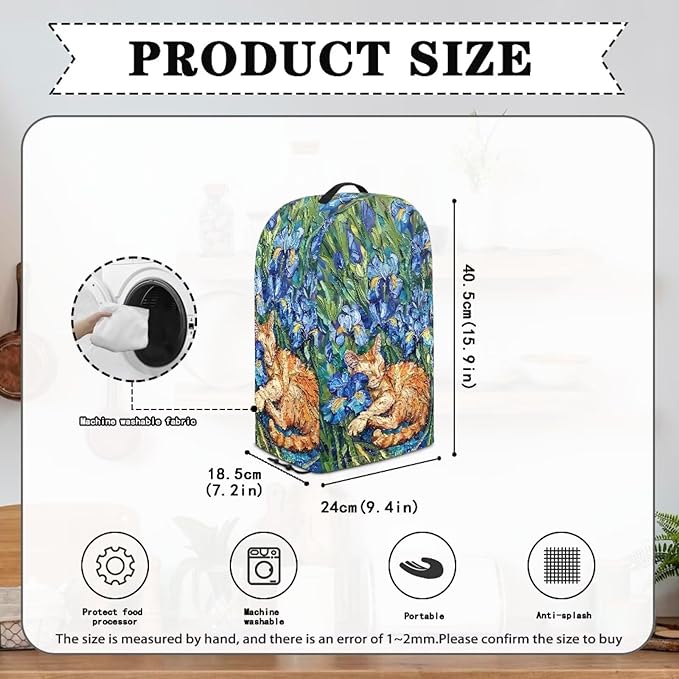 Irises Orange Cats Blender Cover Dust Proof Small Appliance Cover Foldable Dust Cover Kitchen Decorations for Blender Food Processor Juicer Blue Flowers Patterns