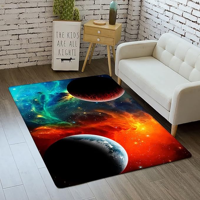 Outer Space Galaxy Area Rug for Boys Room 5x8 ft Soft Non-Slip Solar System 3D Planet Universe Rug for Kids Bedroom Living Room