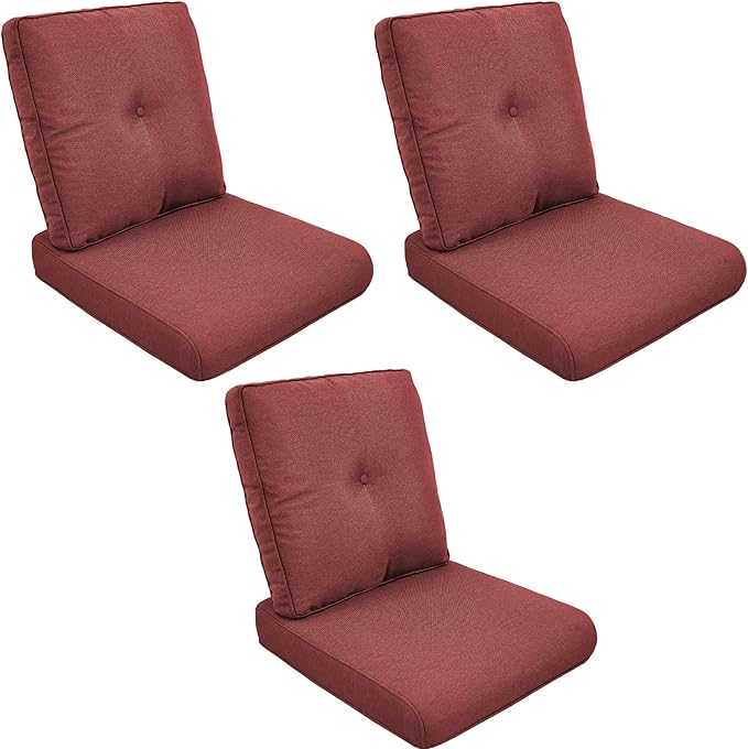 Patio Cushions for Outdoor Furniture - 22" x 25" x 4" UV Resistant Thick Foam Cushions Water Resistant Replacement Cushion for Outdoor Patio Furniture Chair/Sofa/Couch | Red | 3-Pack |