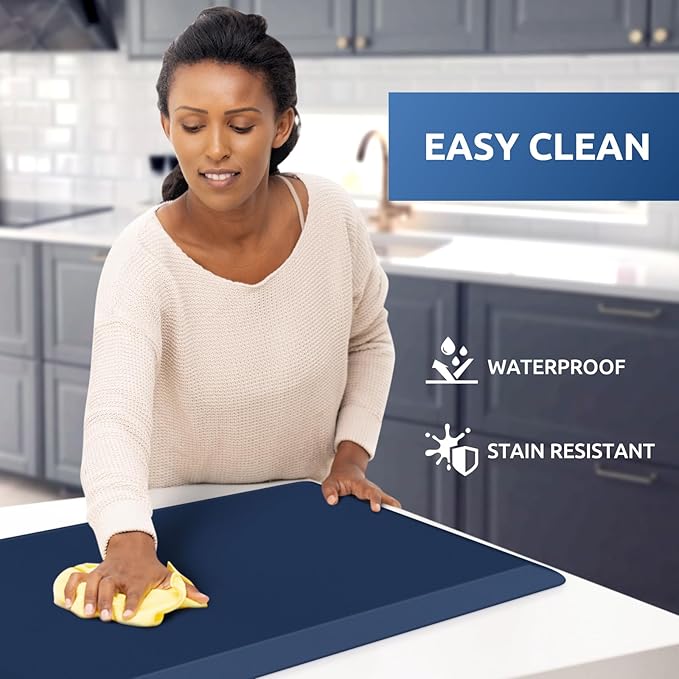 KitchenClouds Kitchen Mat Cushioned Anti Fatigue Kitchen Rug 17.3"x60" Waterproof Non Slip Kitchen Rugs and Mats Standing Desk Mat Comfort Floor Mats for Kitchen House Sink Office (Blue)