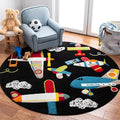 SAFAVIEH Carousel Kids Collection Area Rug - 5'3" Round, Black & Ivory, Non-Shedding & Easy Care, Ideal for High Traffic Areas for Boys & Girls in Playroom, Nursery, Bedroom (CRK167Z)