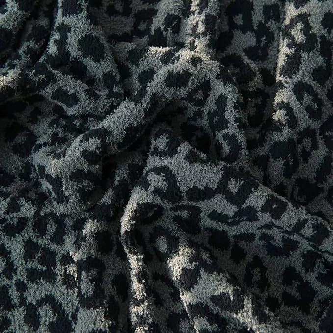 Yarn Leopard Jacquard Throw Blanket Fringe Lightweight Cozy Bed Blanket Soft Throw Blanket fit Couch Sofa Suitable for All Season,Graphite/Carbon
