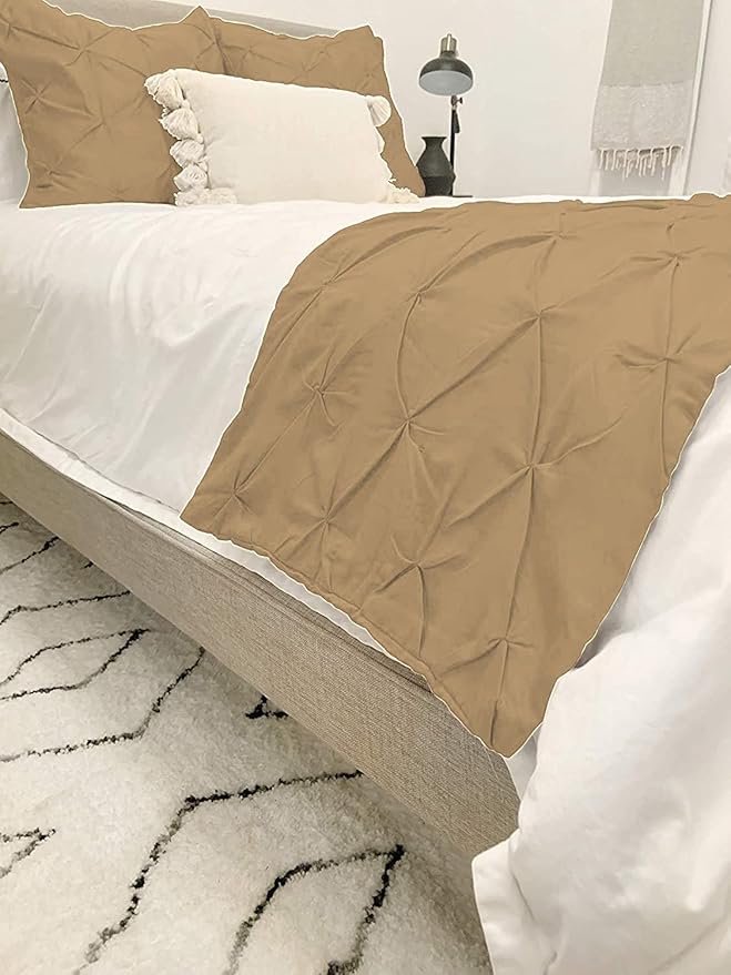 Bed Runner Set - 100% Pure Cotton 800 Thread Count - Luxury 1 Pinch Pleated Bed Runner and 2 Pillow Cover - 3 Piece Pinch Pleated Bed Runner Set California King, Taupe