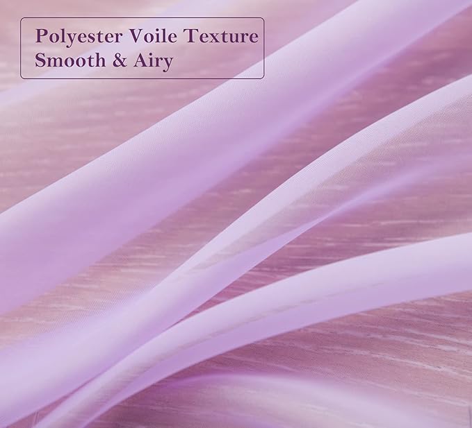 PI Short Sheer Curtains 45 inches Long with Ring Top,Elegant Voile Sheer Window Curtain for Bay Window/Kids Room 2 Panels (W52 X L45, Violet Purple)