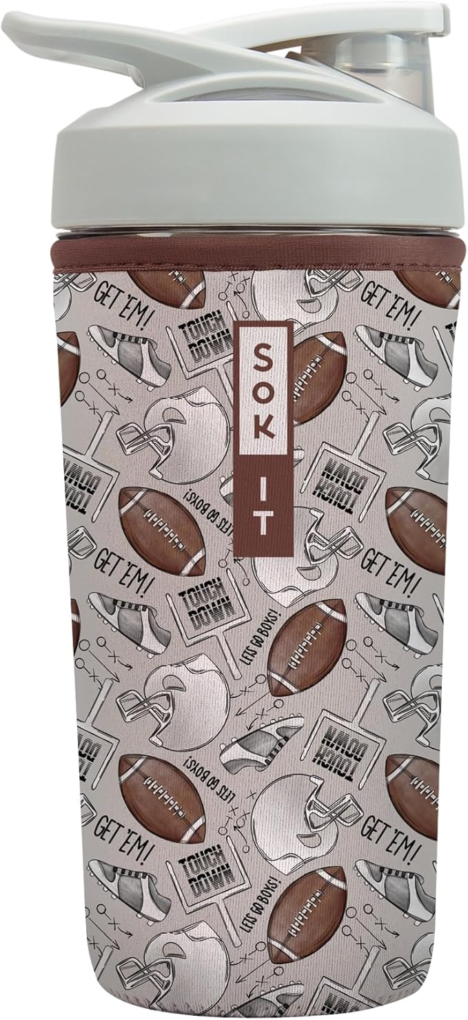 Sok It BotlSok Protein Blender Shaker Bottle Sleeve Insulated Neoprene Cover (Football, Fits 28oz Blender)