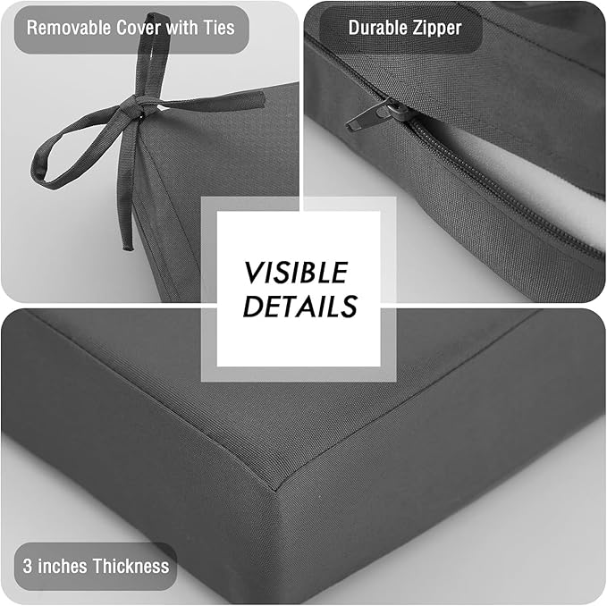 idee-home Outdoor Cushions for Patio Furniture, Outdoor Seat Cushion, Waterproof Couch Hampton Bay Deep Seat Replacement Chair Cushions for Garden Lawn Backyard Deck, 19 x 19 Dark Grey