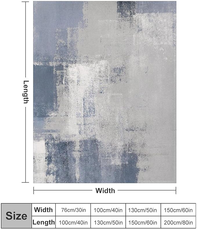 Abstract Gradient Blanket, Modern Fashion Art Blue Grey Painting Strokes Pattern Soft Warm Cozy Plush Flannel Covers for Livingroom Bedroom Couch Chair Camping Travel Home Decor Tapestry 60x80in