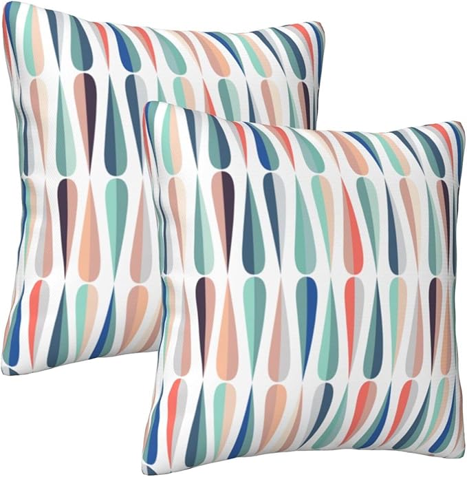 bassyil Mid Century Retro Drop Throw Pillow Covers Decorative Linen Pillow Cases Set of 2 Square Cushion Cover for Couch Sofa Bedroom Patio 18x18 Inch
