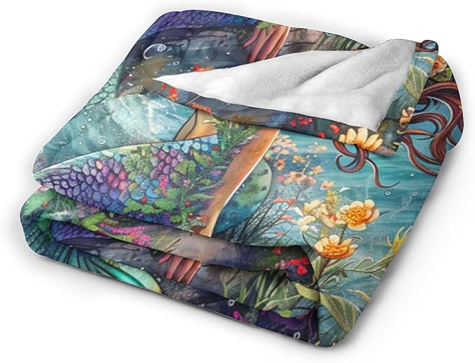Mermaid Throw Blanket - Soft, Warm & Cozy Fleece for Couch, Sofa, Bed - 50"x40" - Ocean Theme
