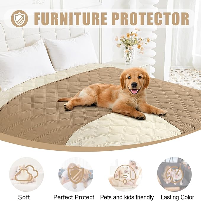 Smiry Waterproof Dog Bed Cover Blanket 82x102, Soft Reversible Pet Blanket, Washable Leakproof Cats Dogs Couch Cover for Sofa, Couch, Furniture, Lattice, Camel/Beige