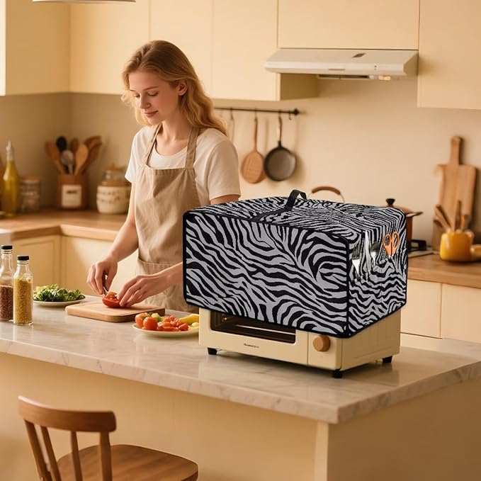 Grey Zebra Print Microwave Oven Dust Cover Dust-Proof Waterproof Microwave Toaster Oven Cover Easy to Clean Kitchen Machine Covers Case Protections Protector, M