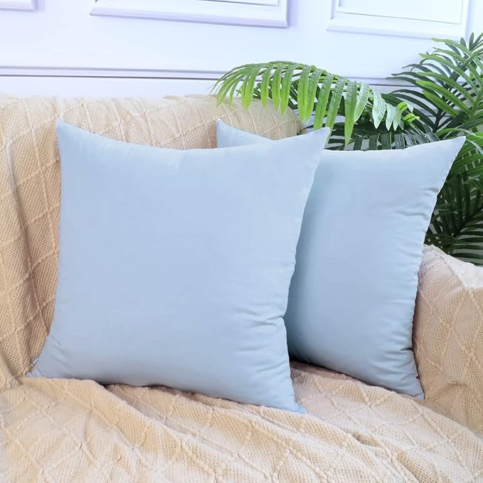 Thmyo 4-Pack 100% Cotton Comfortable Solid Decorative Throw Pillow Case, Square Cushion Cover Pillowcase Sublimation Blank Pillow Covers DIY Throw Pillowcase for Sofa(24x24 inch/ 60x60cm,Light Blue)