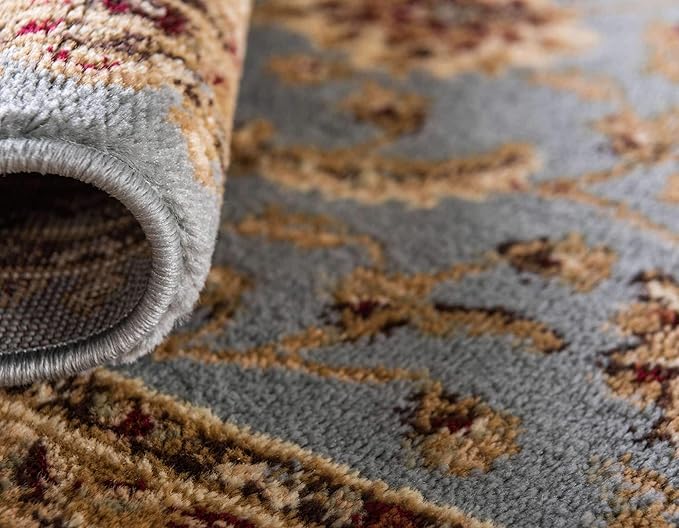 Unique Loom Voyage Collection Traditional Oriental Classic Intricate Design Area Rug (8' 0 x 8' 0 Round, Light Blue/Gold)