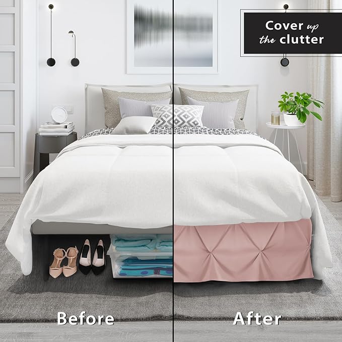 Nestl Blush Pink Bed Skirt Twin Size, Pinch Pleat Twin Bed Skirt, 14" Inch Drop Twin Bedskirt, Hotel Quality Blush Pink Bed Skirts, Premium Microfiber Bedskirt for Twin Bed, Blush Pink Twin Bed Skirt