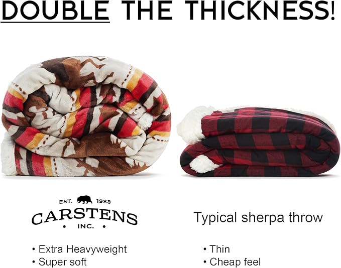 CARSTENS, INC. Wrangler Ultra Premium Super Soft Plush Sherpa Fleece Oversized Throw Blanket 54" x 68", Running Horses