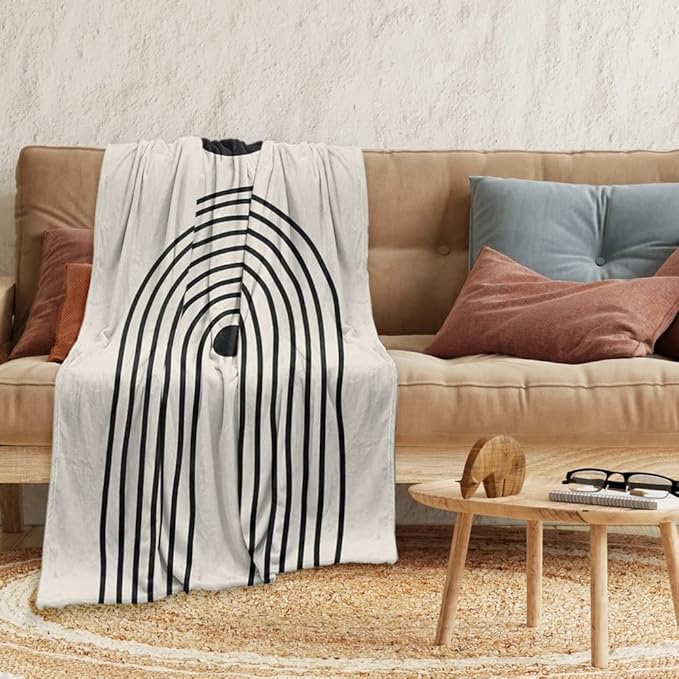 Boho Mid Century Blankets Orange Beige Throws Abstract Modern Aesthetic Bedding Minimalist Sun Leaf Soft Warm Bed Bedding Blankets for Couch Bedroom Sofa Office Cozy Flannel Blanket 60"X80"