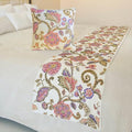 The HomeCentric King/Queen/Twin White & Pink Designer King 90"x18" Bed Runner with 2 Pillow Cover, Floral, Printed, Sequins, Beaded, Embroidery & Handmade Bed Scarf on Cotton Fabric - Aster
