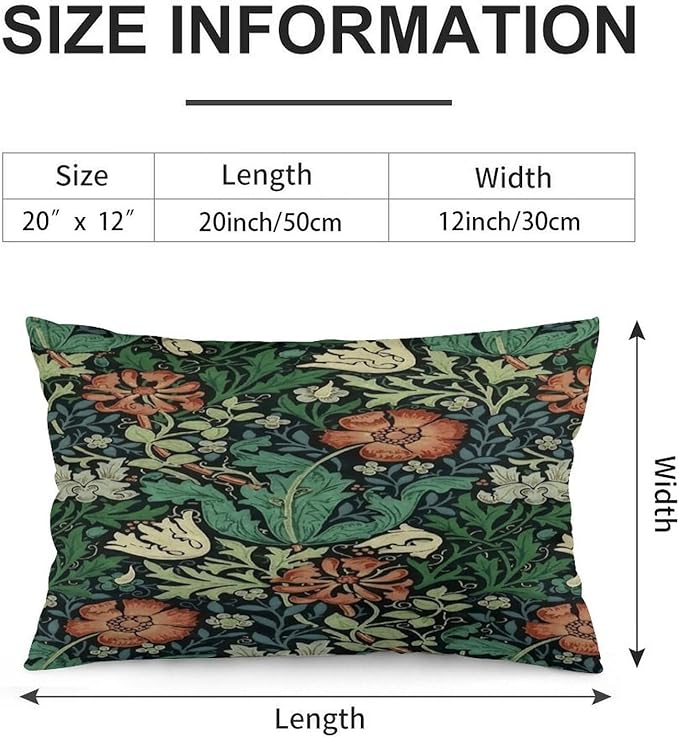 Compton Floral Art William Morris Throw Pillow Covers 12x20 Inch Aesthetic Pillow Velvet Decorative Pillowcase Home Decor Living Room Cushion Case for Bed Sofa Couch