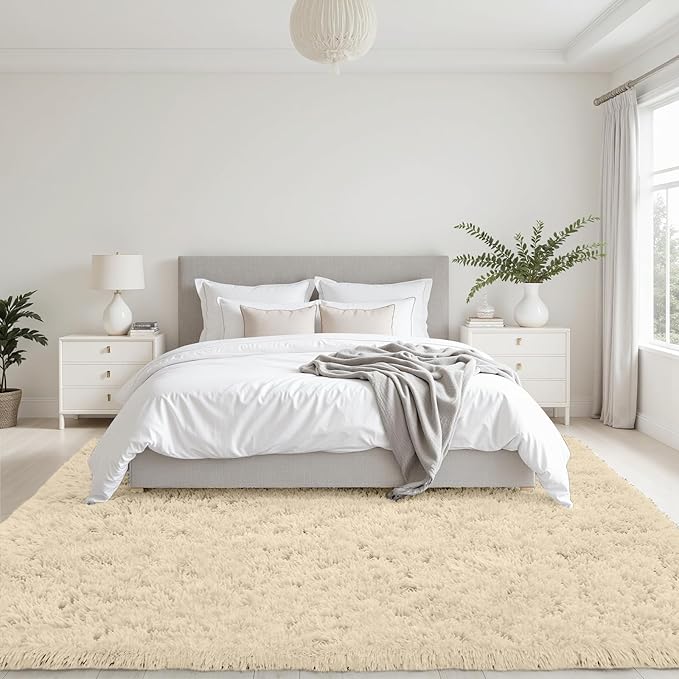 6x9 Area Rugs for Living Room Rug: Soft Fluffy Shag Beige Rugs for Bedroom, Non-Slip Large Fuzzy Plush Rug Indoor Floor Carpet for Nursery Kids Boys Girls Room, Dorms, Playroom, Modern Home Decor