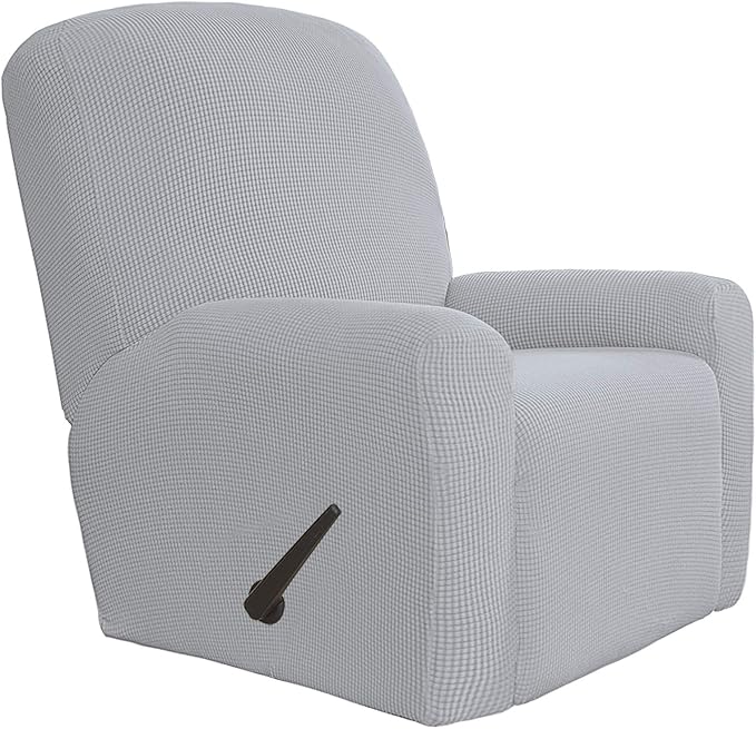 Easy-Going 4 Pieces Oversized Recliner Stretch Sofa Slipcover Sofa Cover Furniture Protector Couch Soft with Elastic Bottom Polyester Spandex Jacquard Fabric Small Checks Silver Gray,X-Large