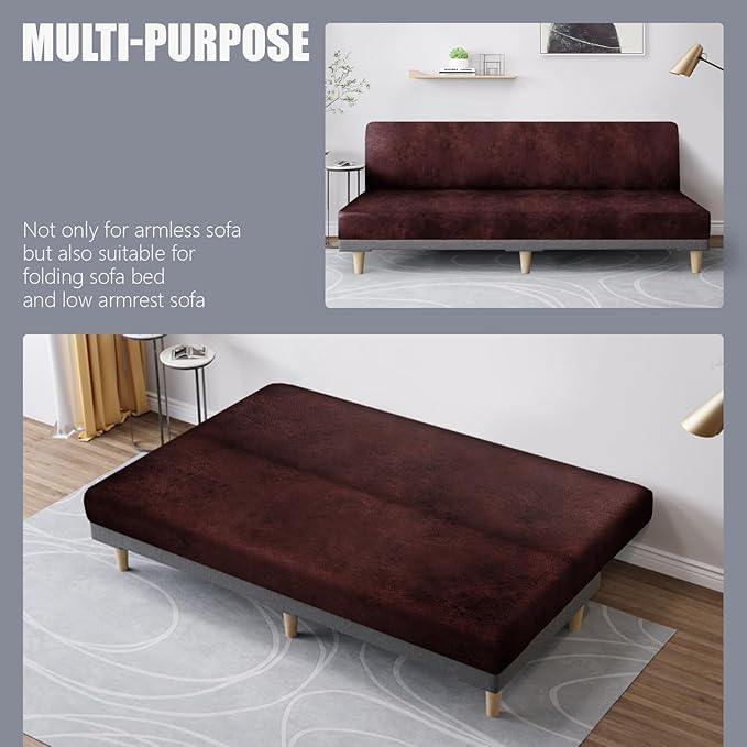 molasofa Leather Like Stretch Futon Slipcover Armless Futon Bed Sofa Cover Furniture Protector with Elastic Bottom, Soft and Washable Futon Cover for Sofa Bed Stay in Place（X Larger，Red）