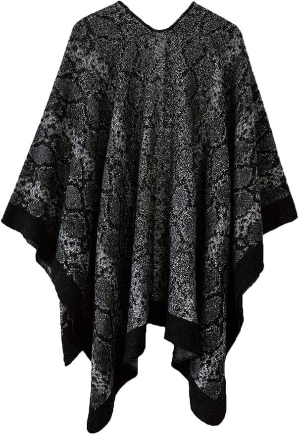 Women's Vintage Pattern Open Front Poncho Cape Shawl Winter Shawl Wraps