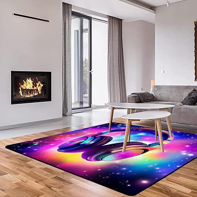 Galaxy Game Area Rug Music Headphone Rugs Colorful Throw Rug Non-Slip Carpet Doormats for Living Room Bedroom Apartment Dorm Floor Mat 63 in x 31 in