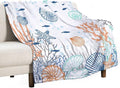 Nautical Coastal Blanket, Starfish Seashell Coral Beach Themed Drapes Ocean Orange Blue Teal Conch Print Throw Blankets for Sofa Couch Bed Room Birthday Decor, 40"x50"