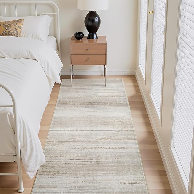 PADOOR Modern Abstract Runner Rug - 2x10 Washable Hallway Rugs, Ultra Soft Non-Slip Low Pile Floor Rugs for Hallway Entryway Kitchen Bedroom Bedside Laundry Room Brown