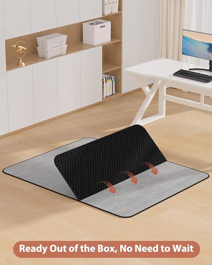Blvornl Office Chair Mat for Hardwood Floor and Low Pile Carpet, 35" x 55" Corduroy Surface Desk Rolling Chair Mat for Hard Floors, Heavy Duty Carpeted Floor Protector Rug for Home Office, Light Grey