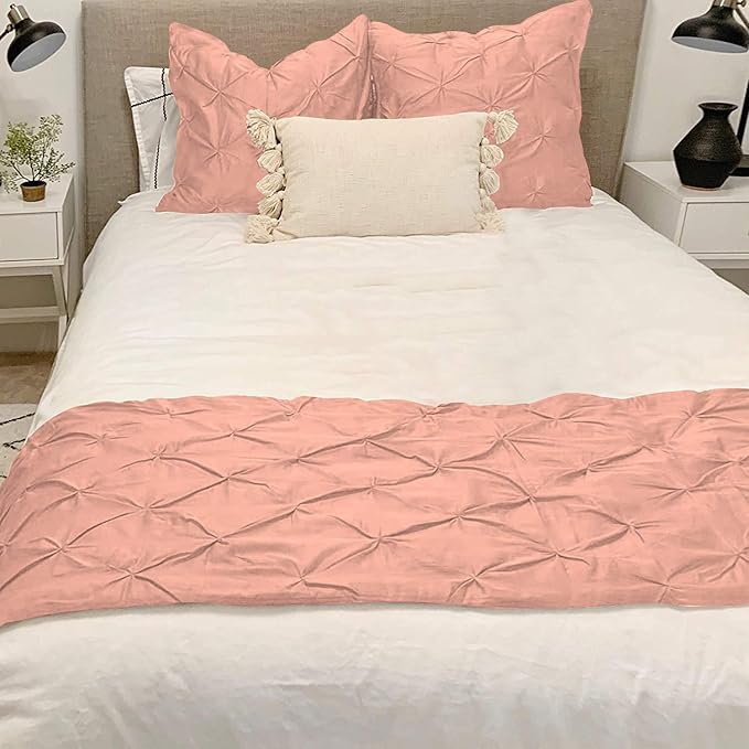 Bed Runner Set - 100% Pure Cotton 800 Thread Count - Luxury 1 Pinch Pleated Bed Runner and 2 Pillow Cover - 3 Piece Pinch Pleated Bed Runner Set California King, Peach