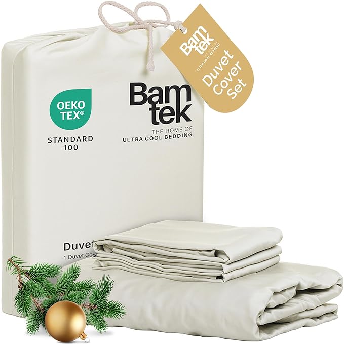 Duvet Cover Set - 100% Viscose Derived from Bamboo Duvet Cover King Size, 3 PC Luxury Cooling Duvet Cover for Hot Sleepers, Silky Buttery Soft Comforter Cover & 2 PC King Pillowcases, Ivory