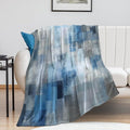 Fashion Gradient Blanket, Modern Art Abstract Blue Grey Check Painting Strokes Pattern Soft Warm Cozy Plush Flannel Covers for Livingroom Bedroom Couch Chair Camping Travel Home Decor Tapestry 40x50in