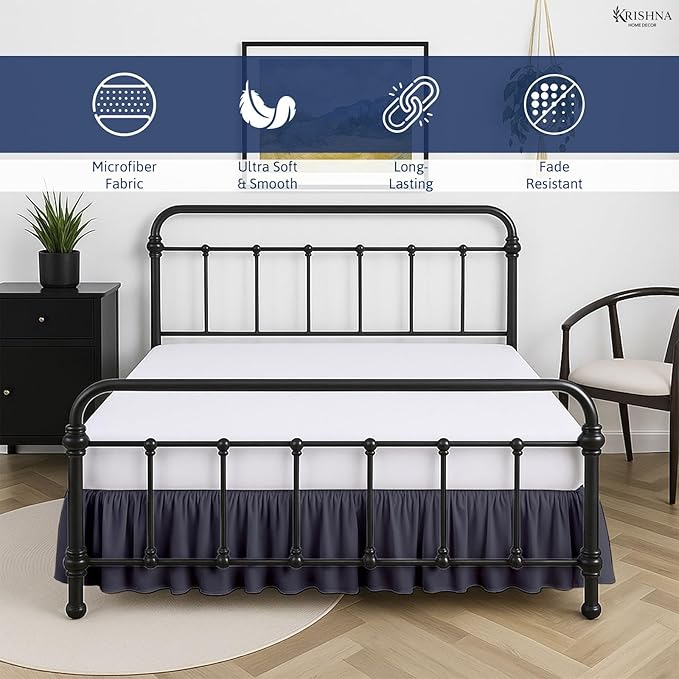 KRISHNA Ruffled Bed Skirt with Split Corners Twin, 100% Microfiber Hotel Quality, 18 Inch Drop Dust Ruffle Gathered Bedskirt with Platform, 39" x 75", Dark Grey