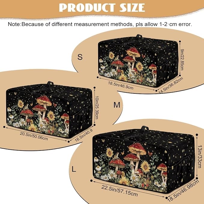 Microwave Oven Dust Cover Waterproof Toaster Oven Cover Foldable Polyester-Linen Small Appliance Dust Covers Suitable with Storage Bags, Mushroom Sunflower Daisy Star Butterfly Print, S